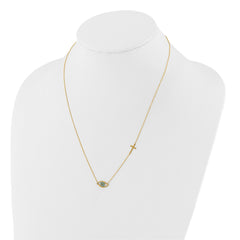 14K Yellow Gold CZ Evil Eye and Cross Pendant Adjustable Necklace, 18 to 20 - JewelryAffairs