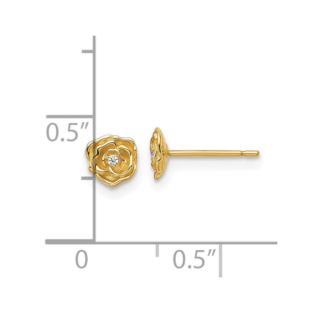14k Yellow Gold CZ Flower Rose Stud Earrings, 5x5mm - JewelryAffairs