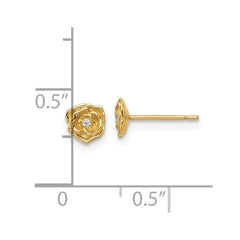14k Yellow Gold CZ Flower Rose Stud Earrings, 5x5mm - JewelryAffairs