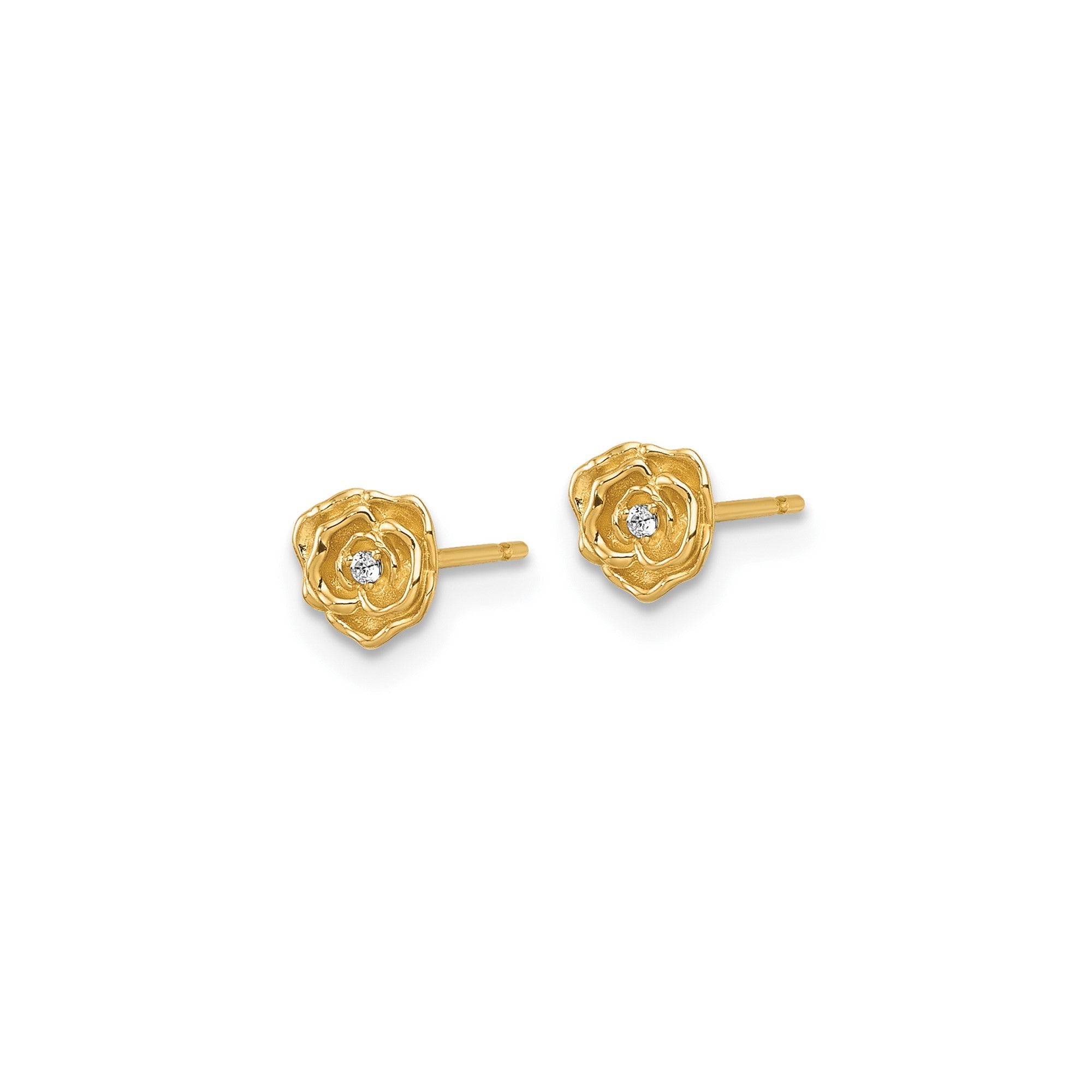 14k Yellow Gold CZ Flower Rose Stud Earrings, 5x5mm - JewelryAffairs