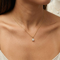 14K Yellow Gold CZ Solitaire Pendant Necklace, 18"