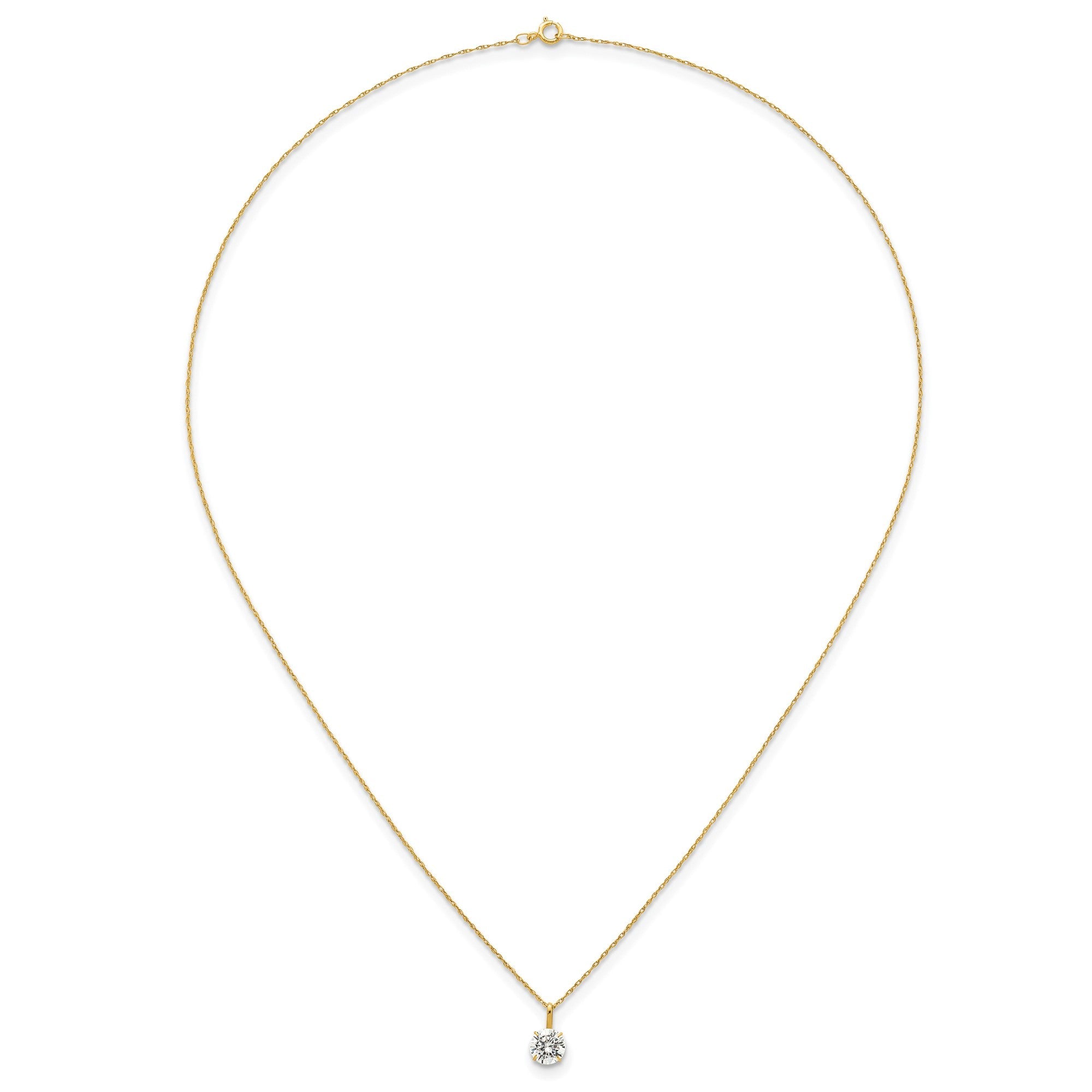 14K Yellow Gold CZ Solitaire Pendant Necklace, 18"