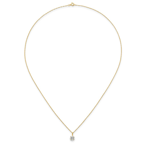 14K Yellow Gold CZ Solitaire Pendant Necklace, 18"