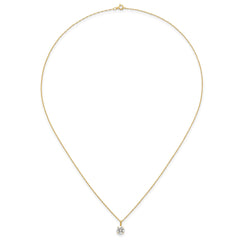 14K Yellow Gold CZ Solitaire Pendant Necklace, 18"