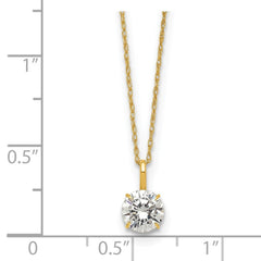 14K Yellow Gold CZ Solitaire Pendant Necklace, 18"