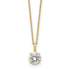 14K Yellow Gold CZ Solitaire Pendant Necklace, 18"