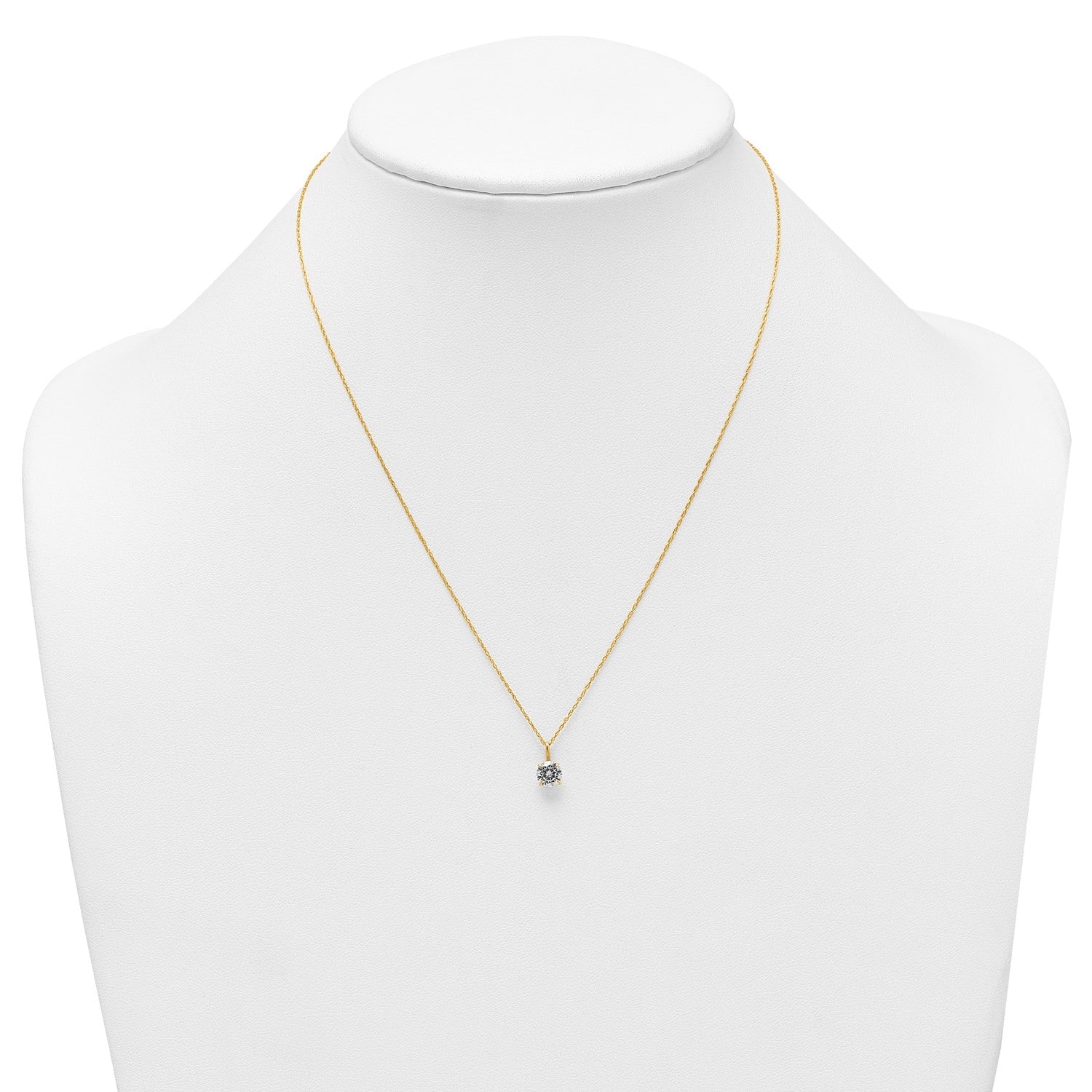 14K Yellow Gold CZ Solitaire Pendant Necklace, 18"