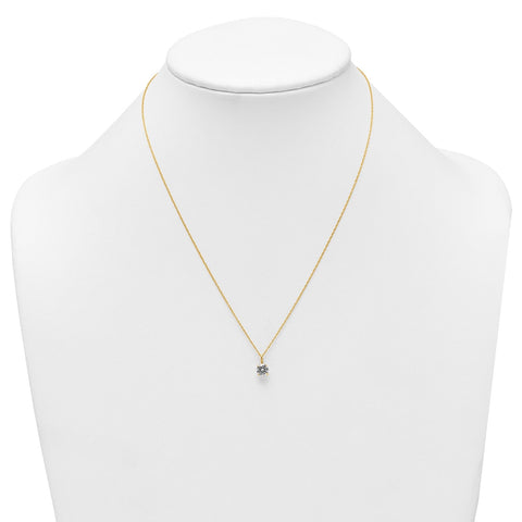 14K Yellow Gold CZ Solitaire Pendant Necklace, 18"
