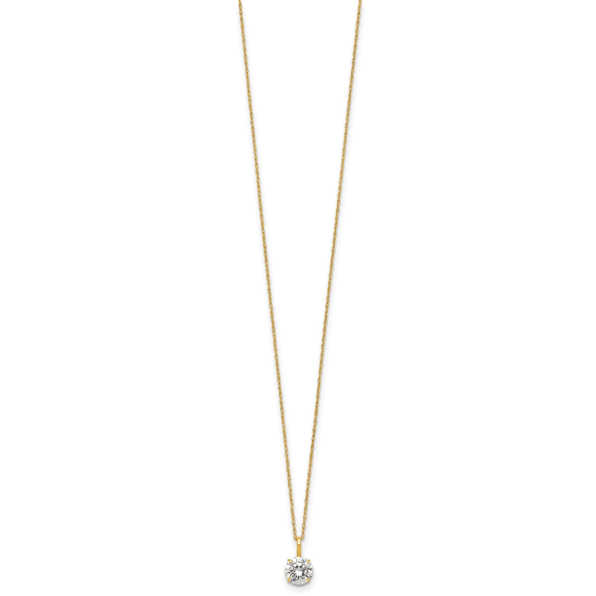14K Yellow Gold CZ Solitaire Pendant Necklace, 18"