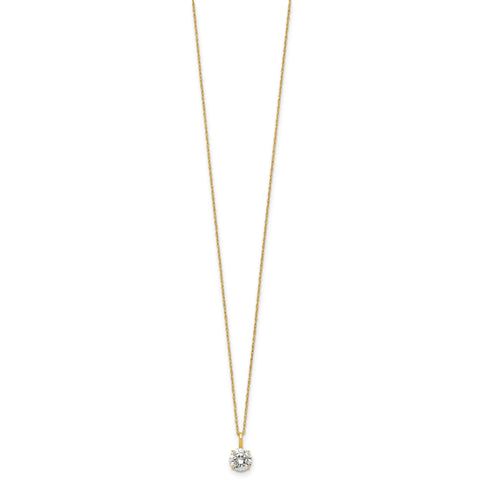14K Yellow Gold CZ Solitaire Pendant Necklace, 18"