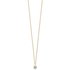 14K Yellow Gold CZ Solitaire Pendant Necklace, 18"