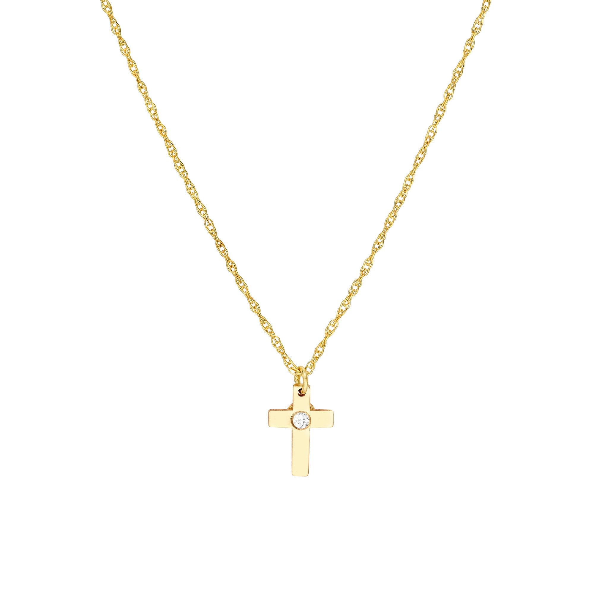 14k Yellow Gold Diamond Cross Pendant Necklace, Adjustable Chain 16-18 Inches
