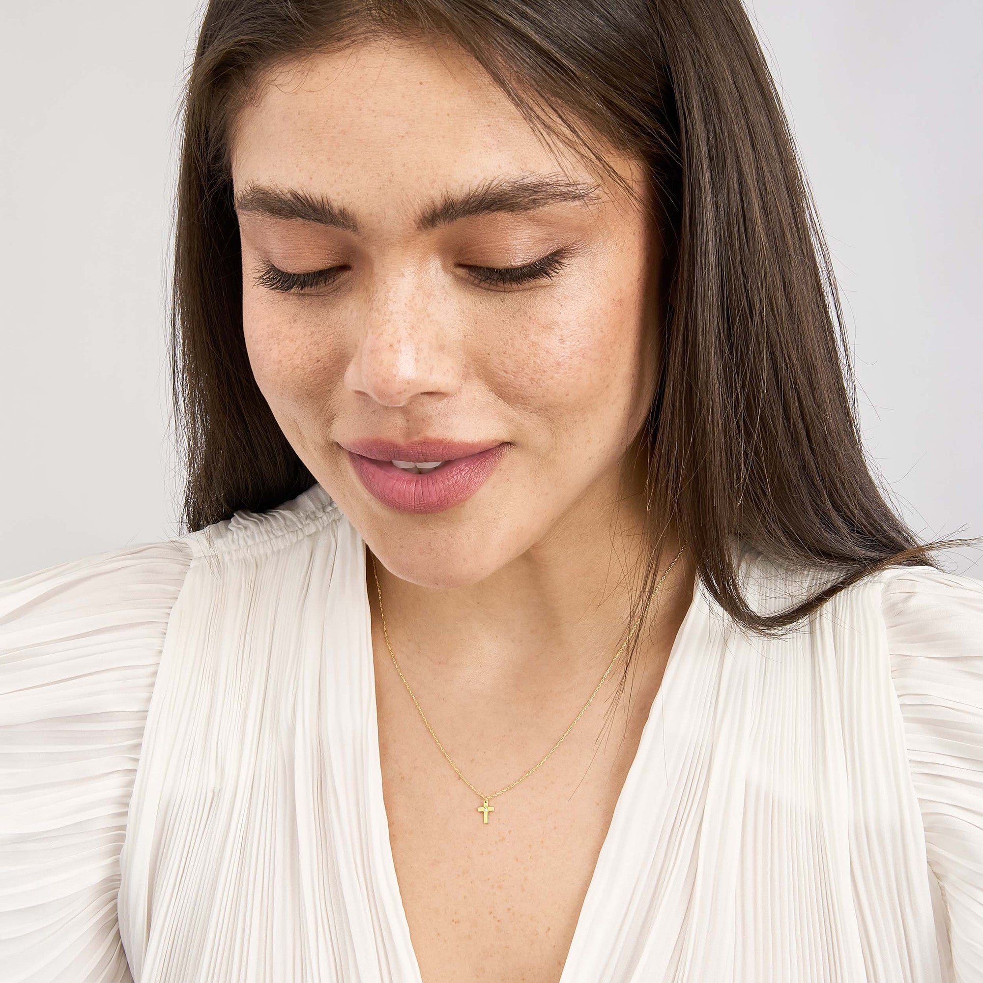 14k Yellow Gold Diamond Cross Pendant Necklace, Adjustable Chain 16-18 Inches