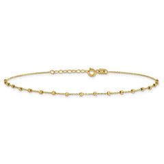 14k Yellow Gold Diamond-cut Beaded Charm Adjustable Anklet, 9 to 9.75 Inches