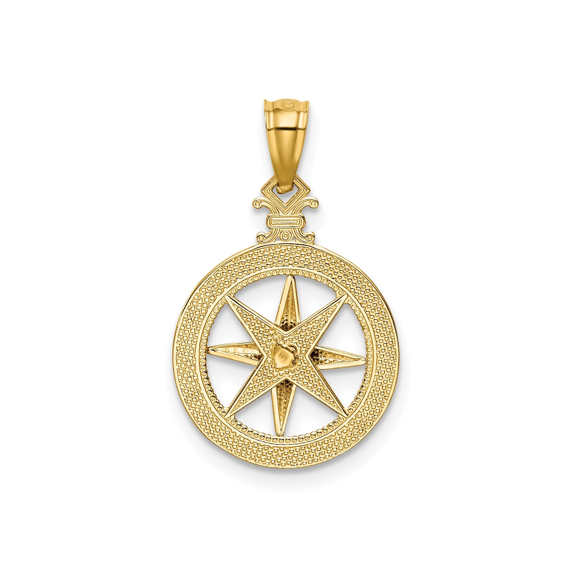14k Yellow Gold Diamond - cut Compass Pendant, 22mm - JewelryAffairs