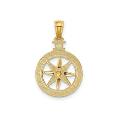 14k Yellow Gold Diamond - cut Compass Pendant, 22mm - JewelryAffairs