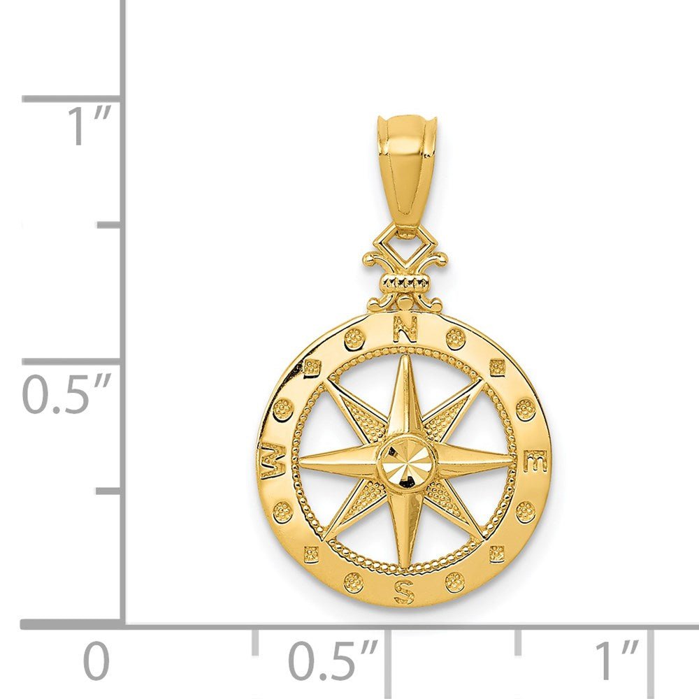 14k Yellow Gold Diamond - cut Compass Pendant, 22mm - JewelryAffairs
