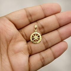 14k Yellow Gold Diamond-cut Compass Pendant, 22mm