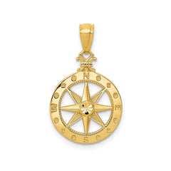 14k Yellow Gold Diamond - cut Compass Pendant, 22mm - JewelryAffairs