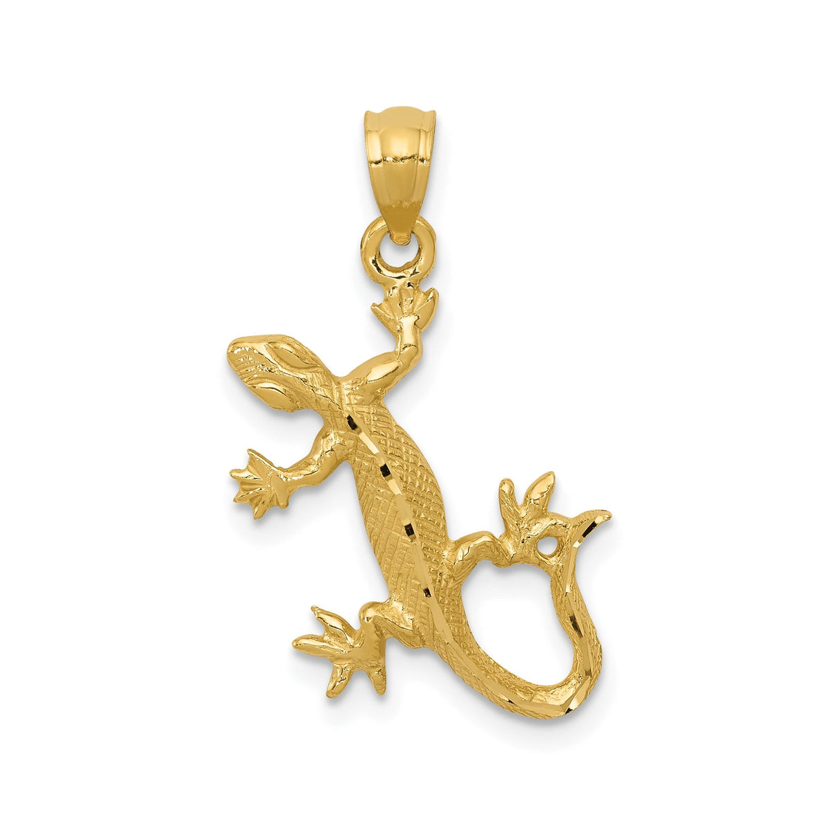 14k Yellow Gold Diamond Cut Gecko Lizard Pendant, 23x18mm
