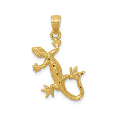 14k Yellow Gold Diamond Cut Gecko Lizard Pendant, 23x18mm