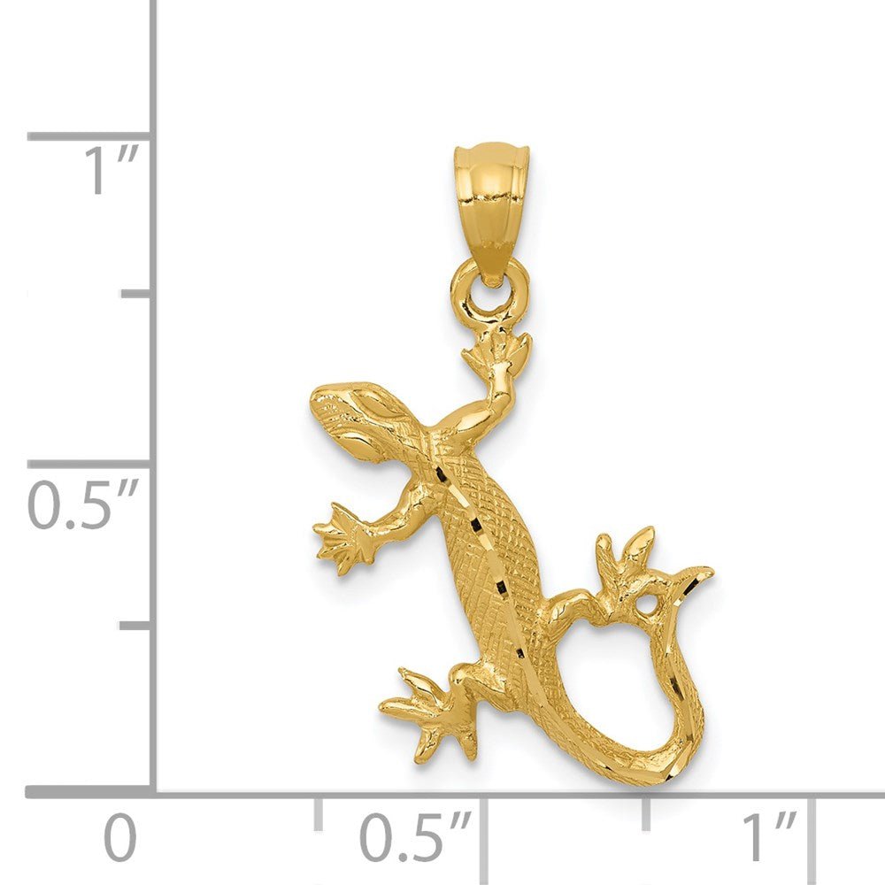 14k Yellow Gold Diamond Cut Gecko Lizard Pendant, 23x18mm