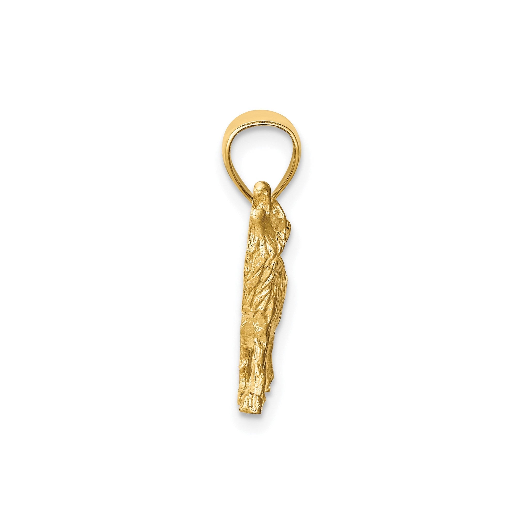 14k Yellow Gold Diamond Cut Wolf Pendant Charm, 18mm - JewelryAffairs