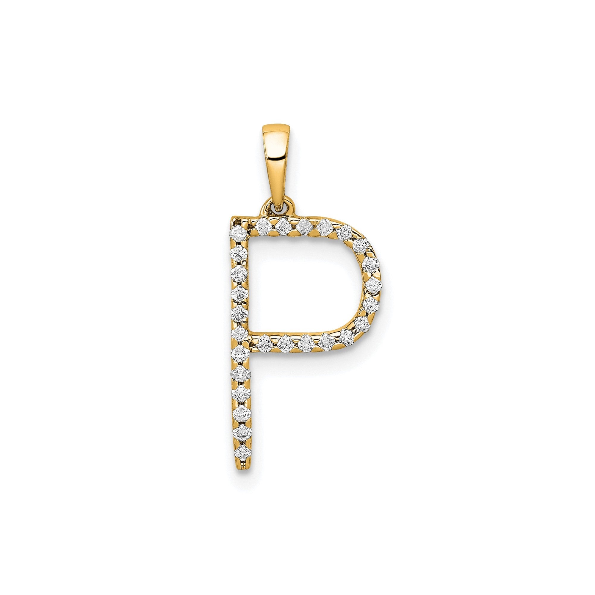 14K Yellow Gold Diamond Letter Initial Pendant - JewelryAffairs