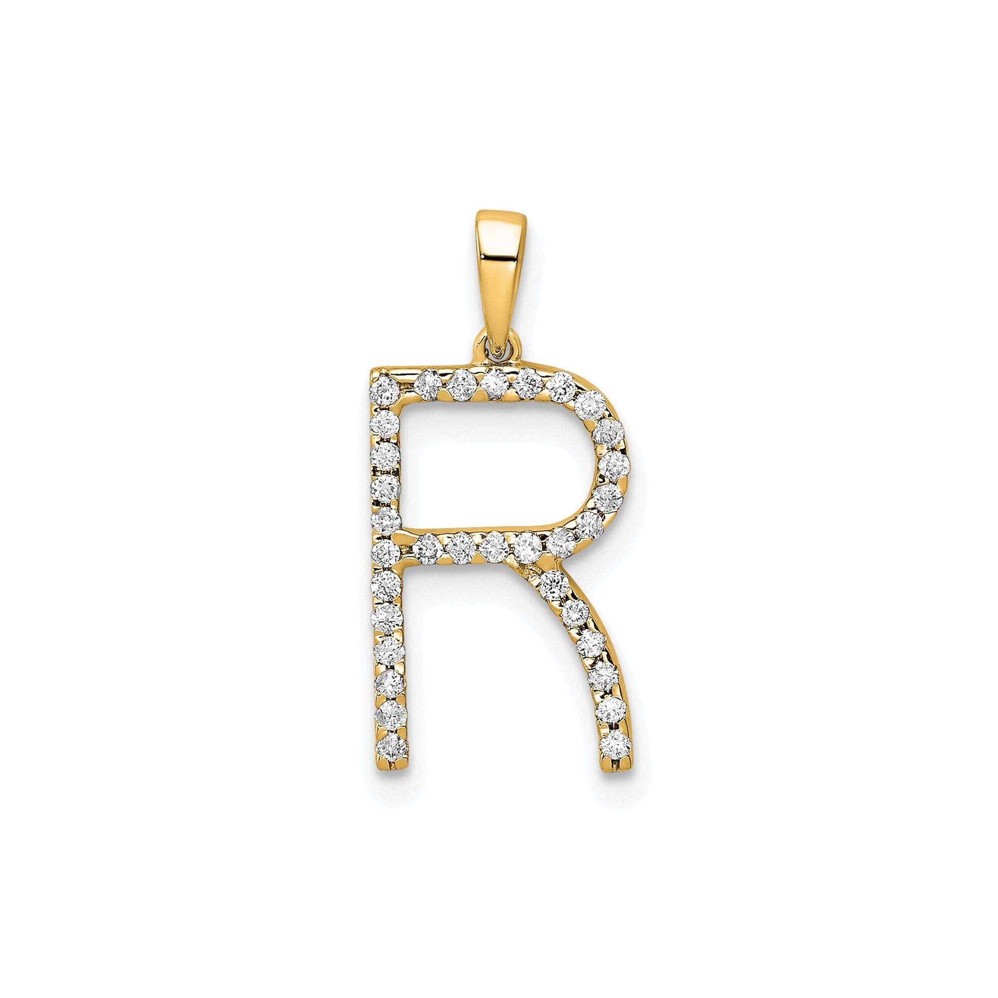 14K Yellow Gold Diamond Letter Initial Pendant - JewelryAffairs