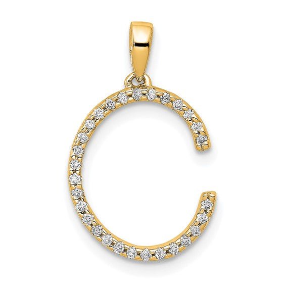 14K Yellow Gold Diamond Letter Initial Pendant - JewelryAffairs