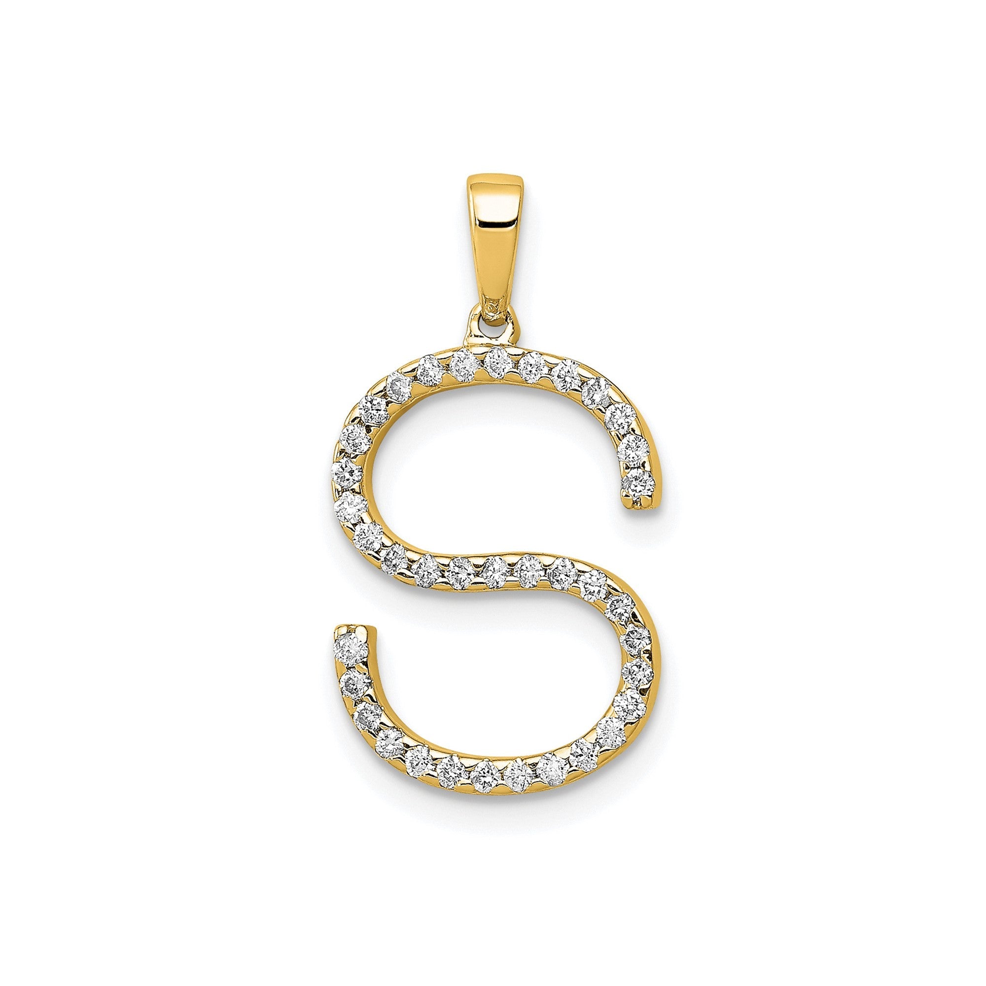 14K Yellow Gold Diamond Letter Initial Pendant - JewelryAffairs