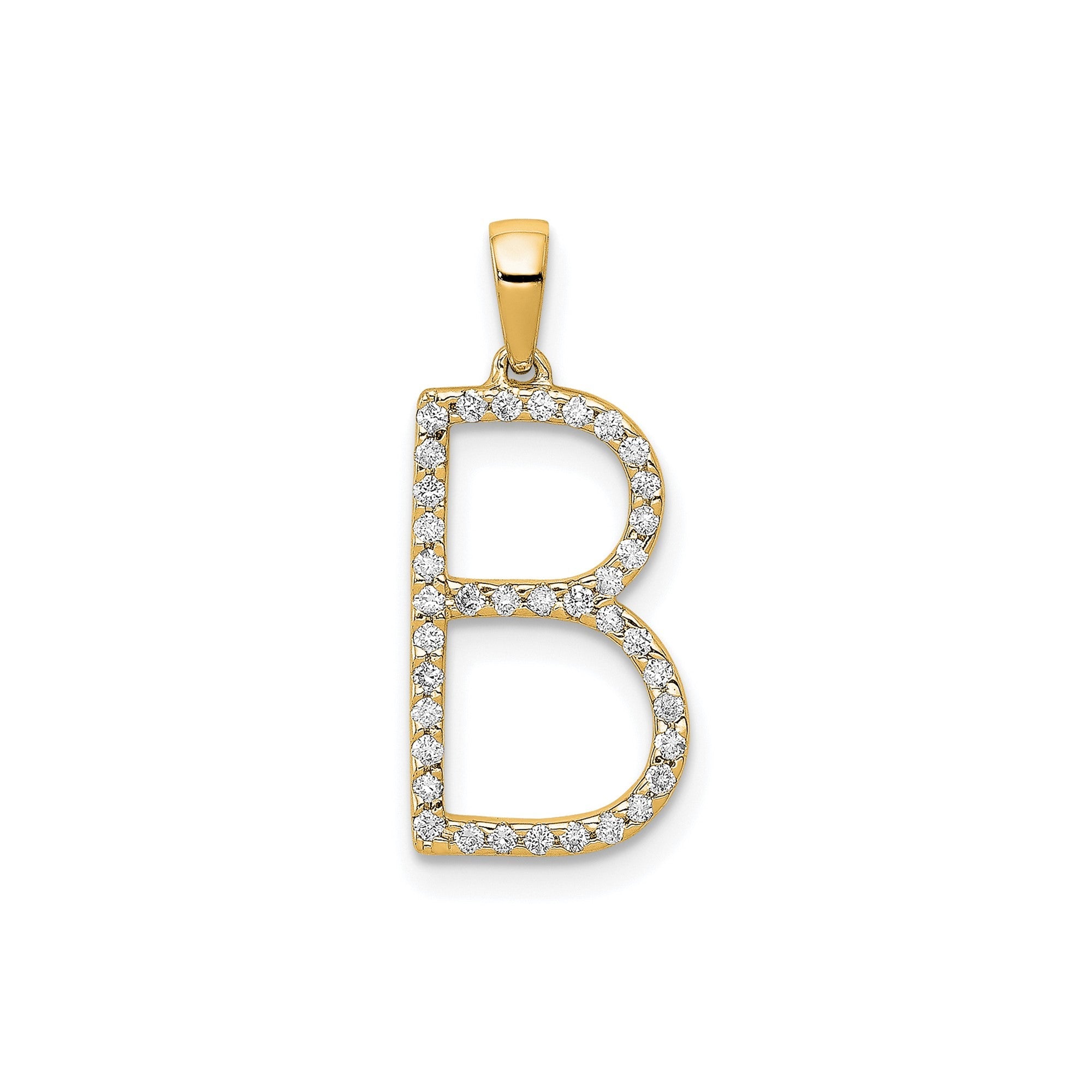 14K Yellow Gold Diamond Letter Initial Pendant - JewelryAffairs