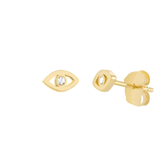 14k Yellow Gold Diamond Open Mini Evil Eye Stud Earrings 5mm