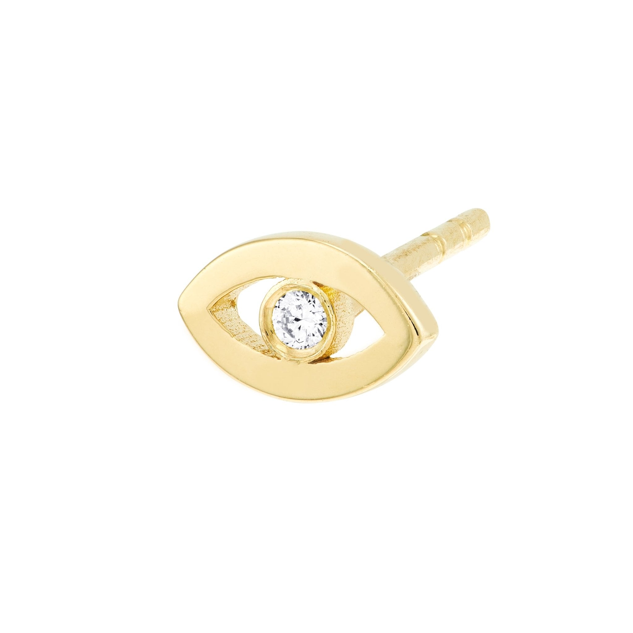 14k Yellow Gold Diamond Open Mini Evil Eye Stud Earrings 5mm