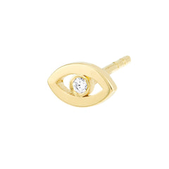 14k Yellow Gold Diamond Open Mini Evil Eye Stud Earrings 5mm