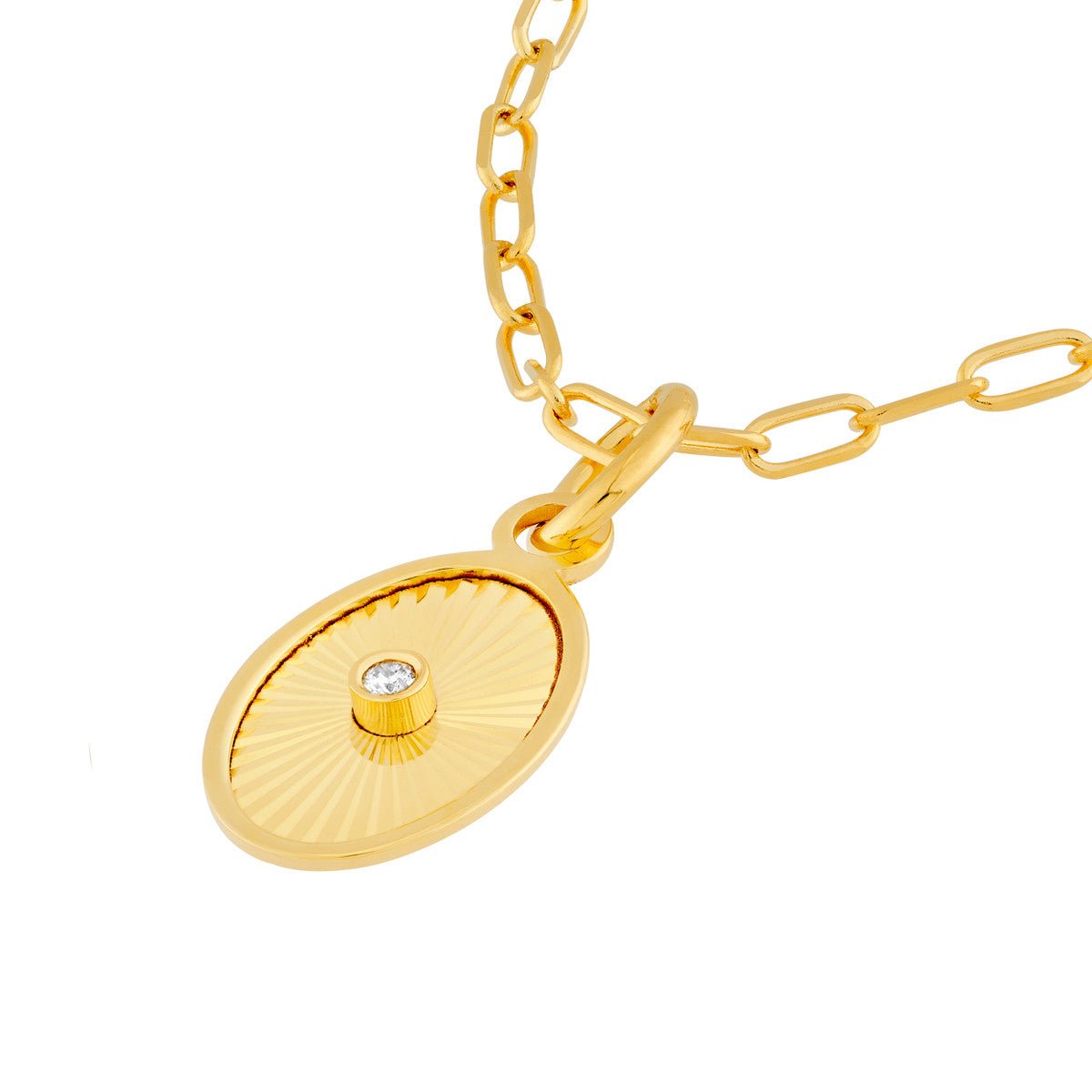 14K Yellow Gold Diamond Oval Pendant,15mm - JewelryAffairs