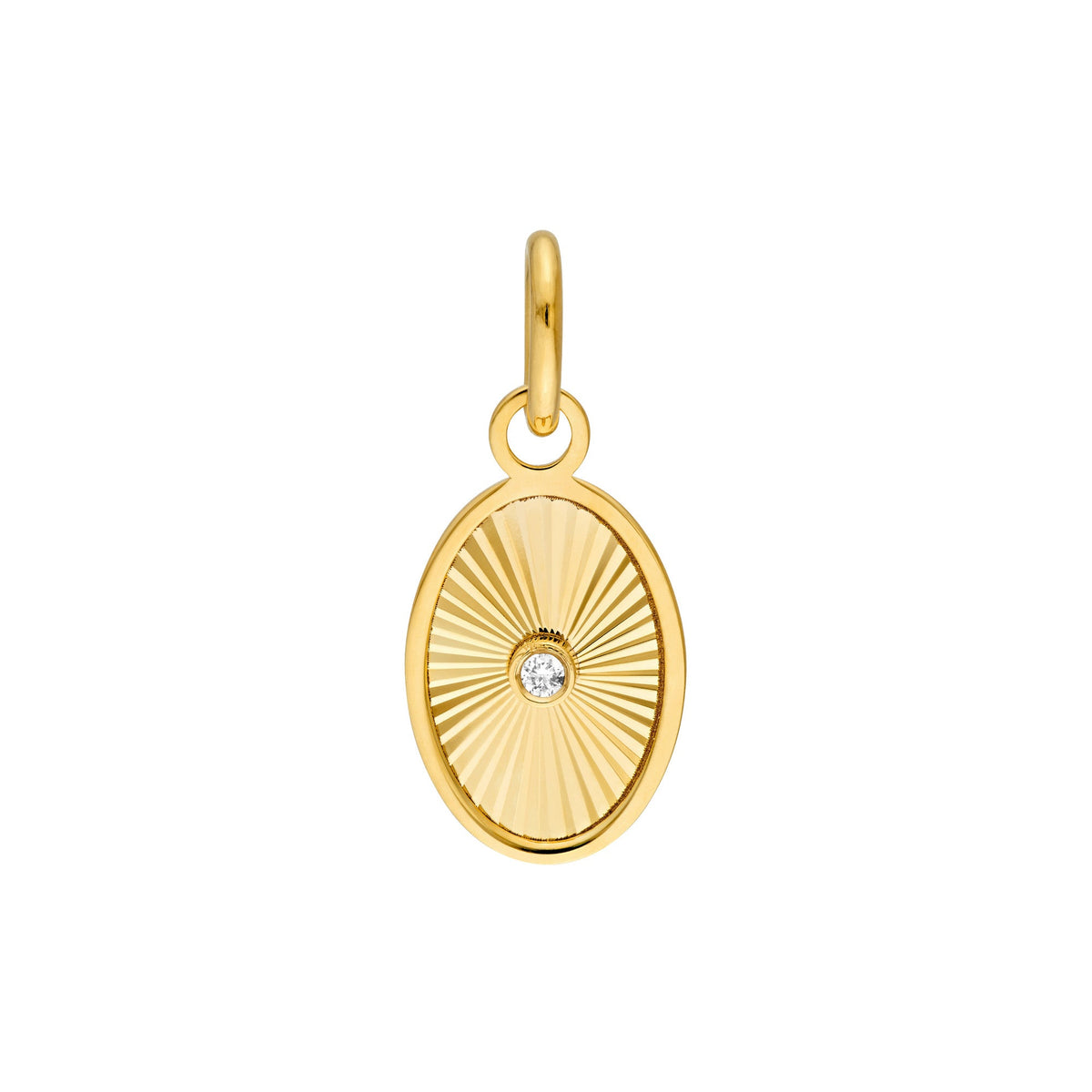 14K Yellow Gold Diamond Oval Pendant,15mm - JewelryAffairs