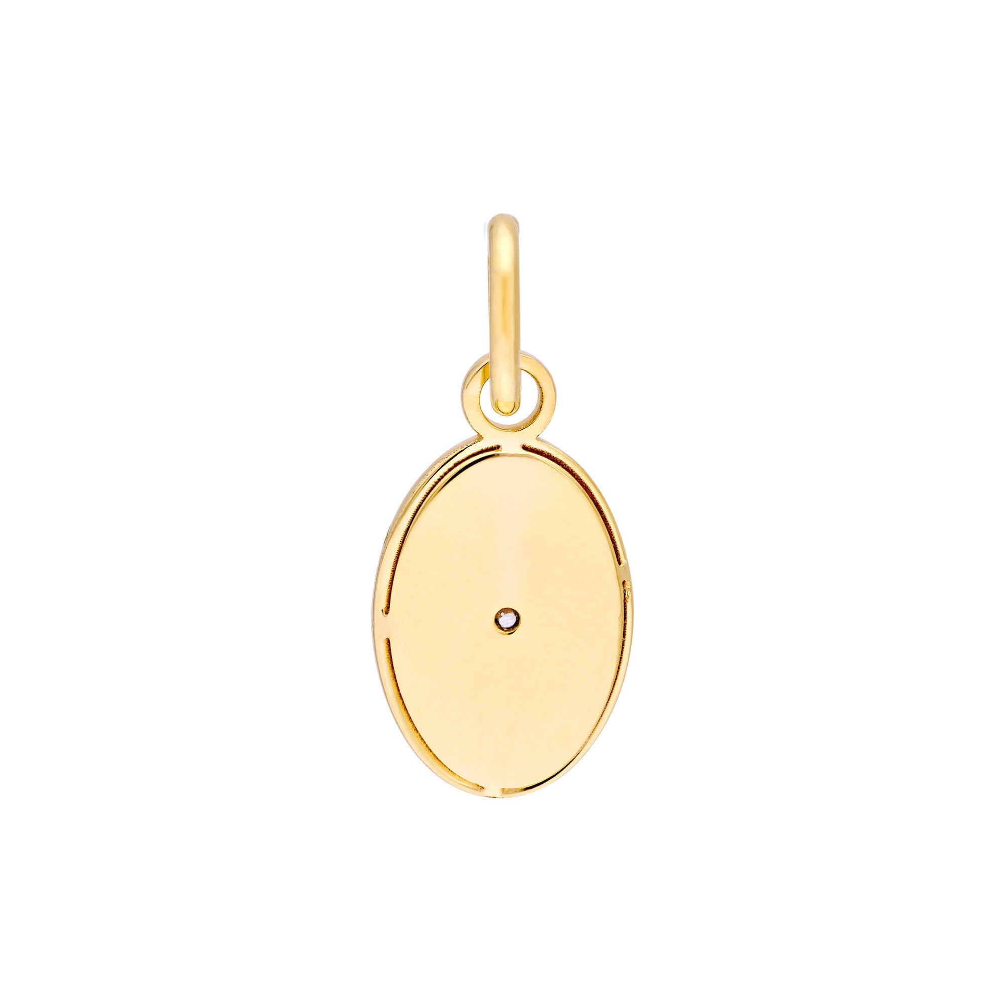 14K Yellow Gold Diamond Oval Pendant,15mm - JewelryAffairs