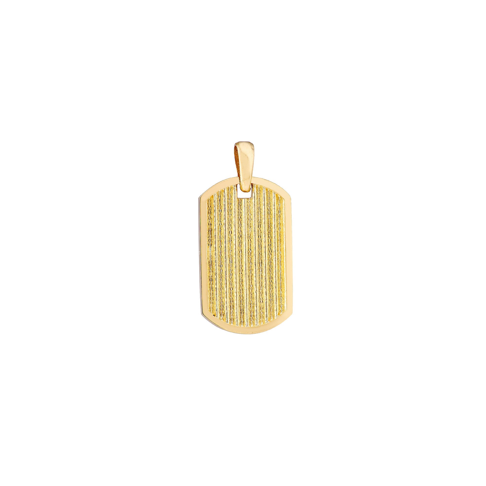 14K Yellow Gold Dog Tag Pendant, Ribbed Design, 1 Inch - JewelryAffairs