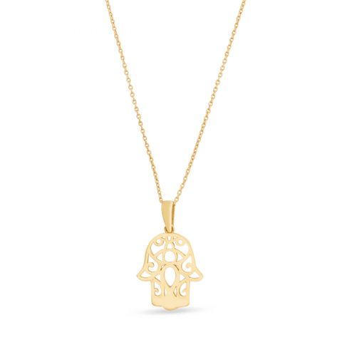 14k Yellow Gold Double Hamsa Charm Necklace, 18"