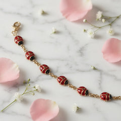 14k Yellow Gold Enamel Ladybug Fancy Bracelet, 7" - JewelryAffairs