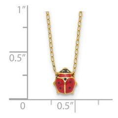 14k Yellow Gold Enameled Ladybug Pendant Necklace, 17 Inches - JewelryAffairs