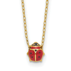 14k Yellow Gold Enameled Ladybug Pendant Necklace, 17 Inches - JewelryAffairs