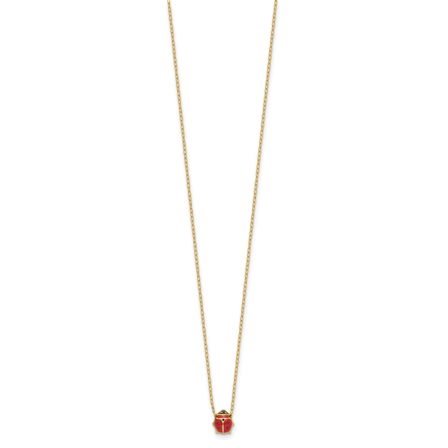 14k Yellow Gold Enameled Ladybug Pendant Necklace, 17 Inches - JewelryAffairs