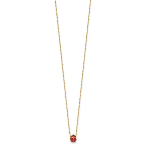 14k Yellow Gold Enameled Ladybug Pendant Necklace, 17 Inches