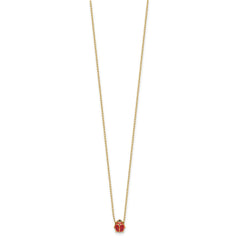 14k Yellow Gold Enameled Ladybug Pendant Necklace, 17 Inches - JewelryAffairs