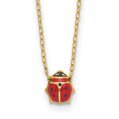 14k Yellow Gold Enameled Ladybug Pendant Necklace, 18 Inches - JewelryAffairs