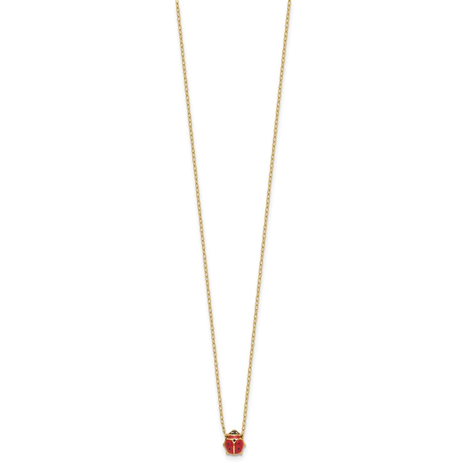 14k Yellow Gold Enameled Ladybug Pendant Necklace, 18 Inches - JewelryAffairs