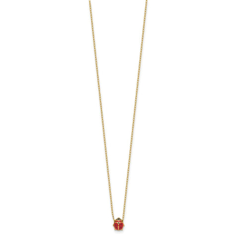 14k Yellow Gold Enameled Ladybug Pendant Necklace, 18 Inches