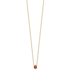 14k Yellow Gold Enameled Ladybug Pendant Necklace, 18 Inches - JewelryAffairs